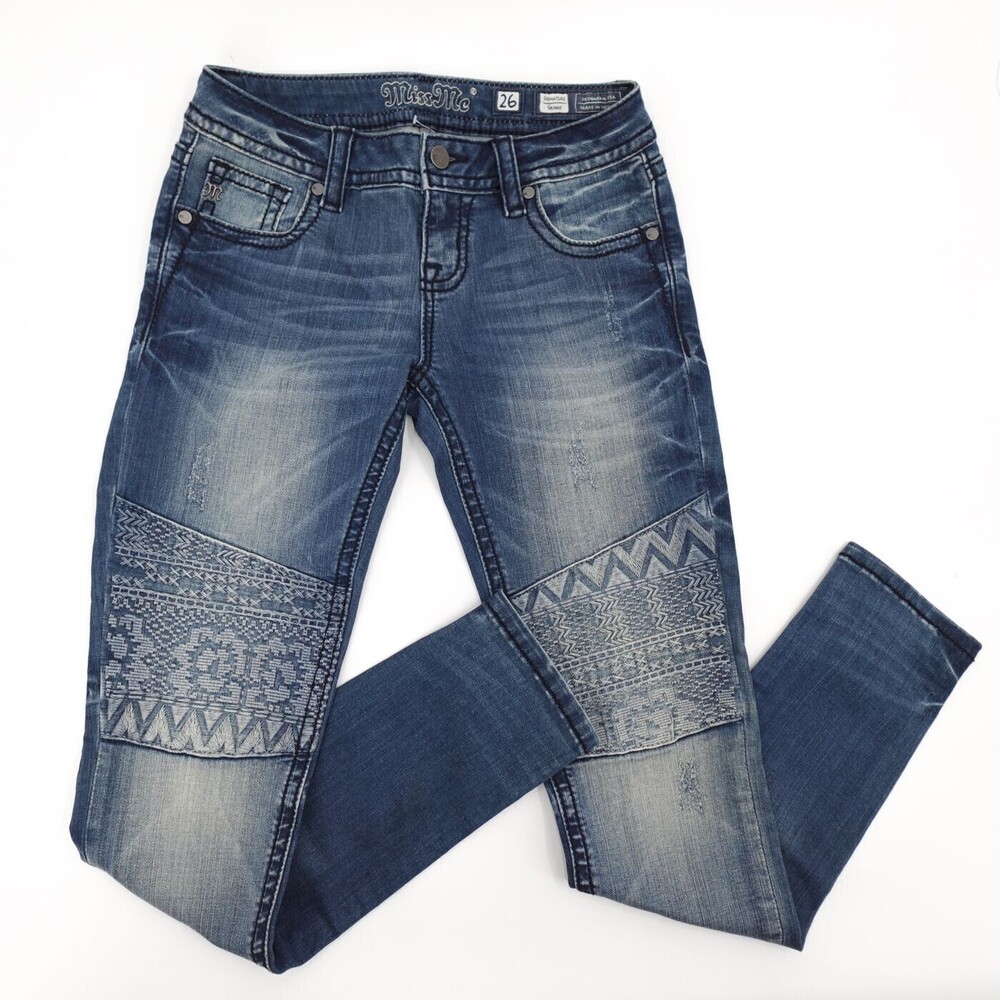 Miss Me Jeans Womens 26 Blue Skinny Signature Stretch Denim Embroidered Aztec